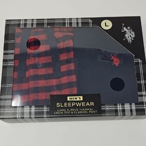 Men's Sleepwear Set Red and Navy Long Sleeve Thermal Shirt Flannel Pants L